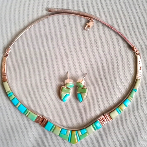 BLUE AND GREEN TURQUOISE STERLING SILVER EARRING'S - Picture 6 of 6